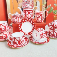 european bone china coffee cup teapot set with chinese red coffee with ceramic cup and plate coffee with wedding gift