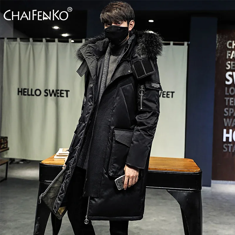 

New in CHAIFENKO 2020 Brand Winter Warm Down Jacket Men Casual Business Long Thick Hooded windbreaker Coat Men Solid Fashion Par