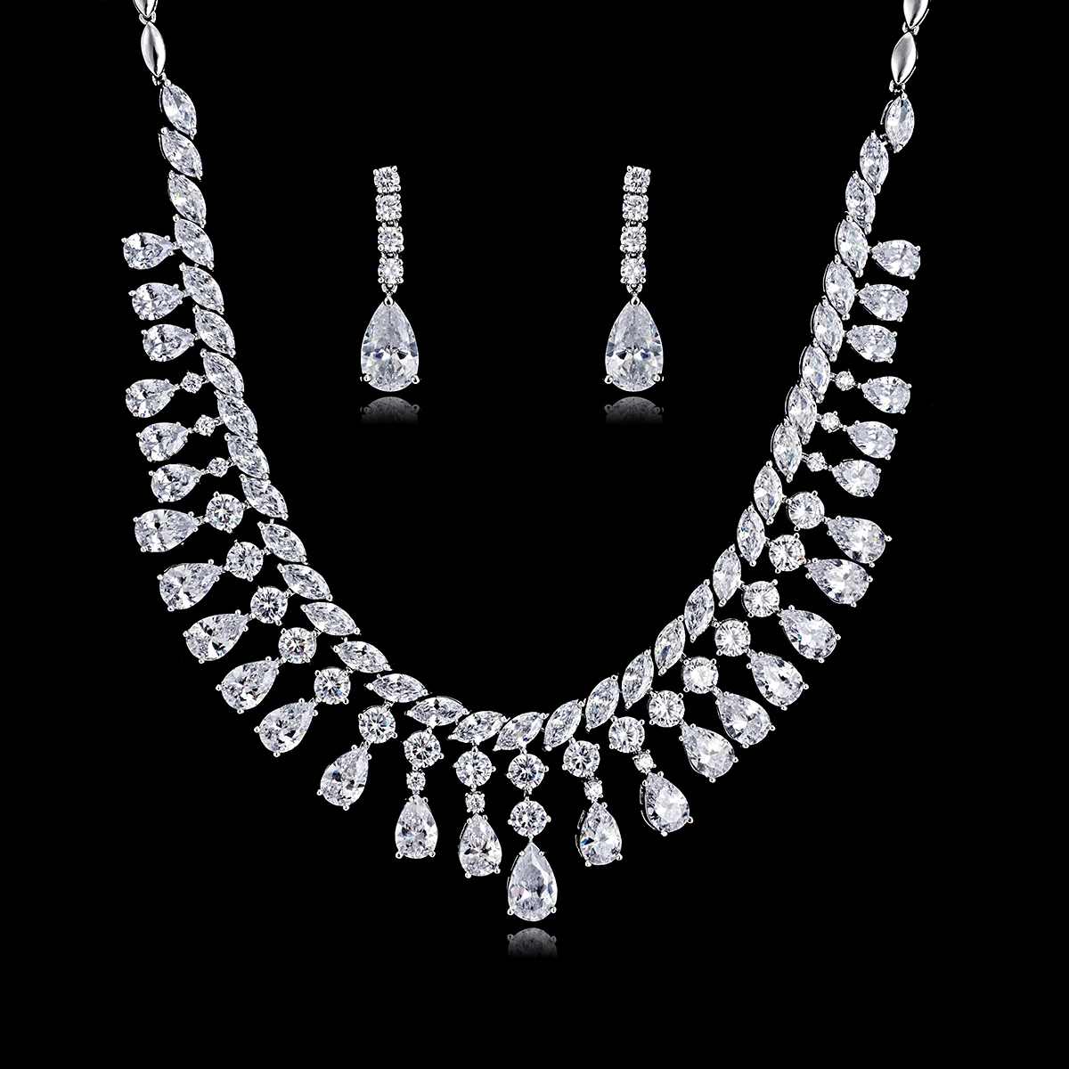 Gorgeous CZ Cubic Zirconia Bridal Wedding Drop Necklace Earring Set for bridesmaid Accessories,Crystal women jewelry sets