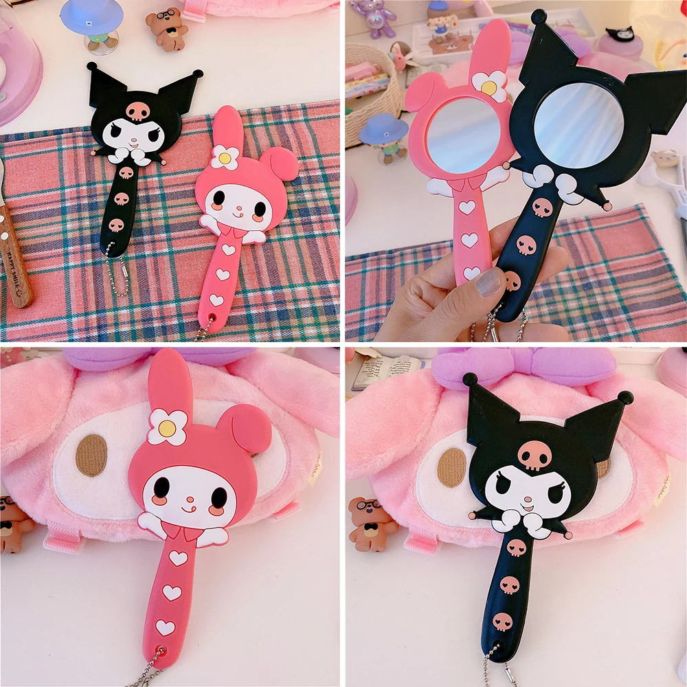 

Ручное косметическое зеркало Kuromi My Melody Kawaii, мультяшное аниме туалетное зеркало с ручкой, портативное косметическое компактное зеркало, под...