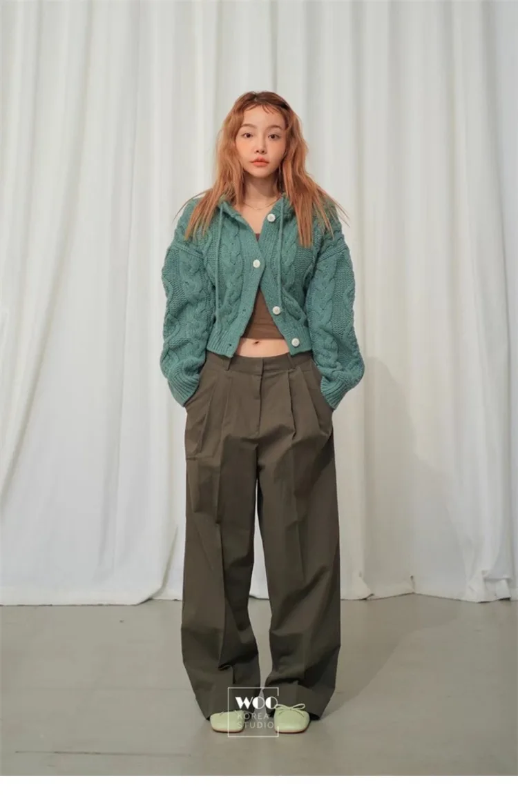 Однотонный винтажный свитер Korobov нишевой кардиган Свободный с завязками и