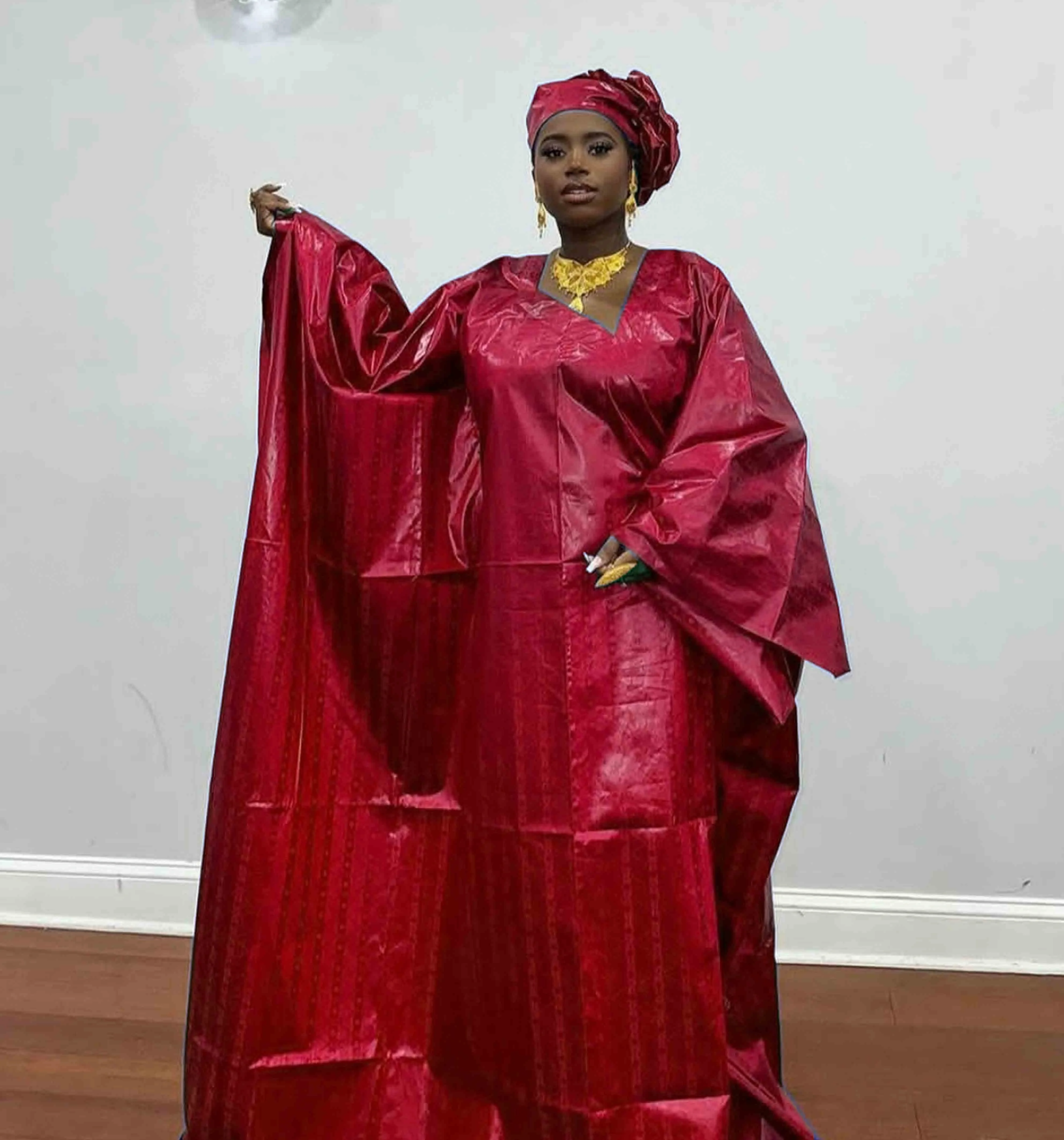 Stylish Bazin Loose Dress Perfect for Everyday Wear Parties and Gatherings - Long with Matching Headscarf