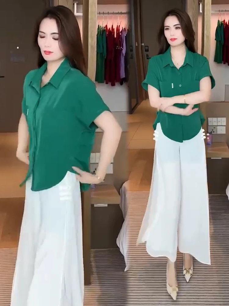Модный женский комплект 2024 летняя новая свободная универсальная рубашка в стиле
