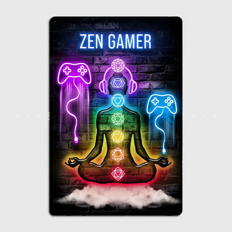 

Zen Gamer Neon Metal Plaque Poster Cinema Garage Bar Room Mural Painting Tin Sign Vintage Sheet Home Decoration