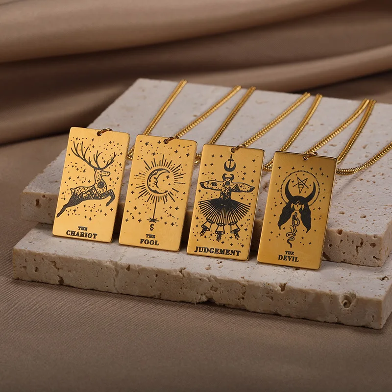 Классическое ожерелье из нержавеющей стали с подвеской в виде карты Таро