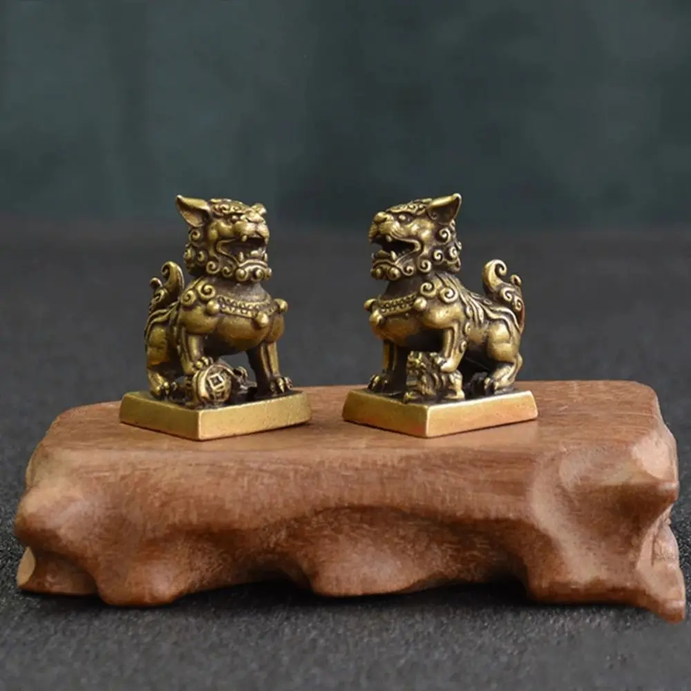 

Antique Bronze Lions Seal Statue Lucky Animal Miniature Figurine Desktop Ornaments for Home Feng Shui Decoration