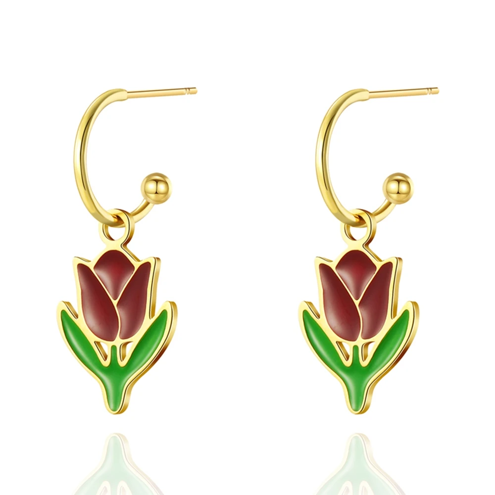 

WILD & FREE Vintage Stainless Steel Drop Oil Rose Flower Drop Earrings For Women Charming Cute Trendy Jewelry Gifts