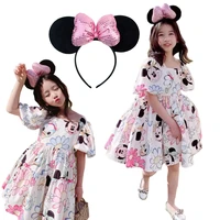 mickey minnie mouse girls summer casual dress kids toddler flower cartoon puff sleeve clothes cute princess vestidos prom party