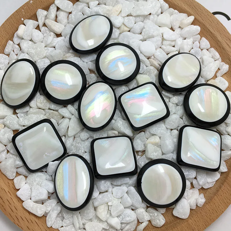 

Korean Fashion Simple Imitation Pearl Shell Geometry Square Round Resin Flatback Cabochon Scrapbook DIY Embellishments Accessori