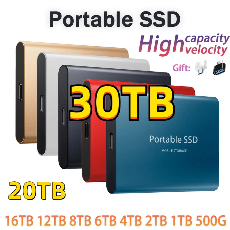 SSD External Flash Drive Type-C USB3.1 30TB 16TB 8TB SSD Drive Portable 4TB Mini Slim High Speed Transfer External Flash Device