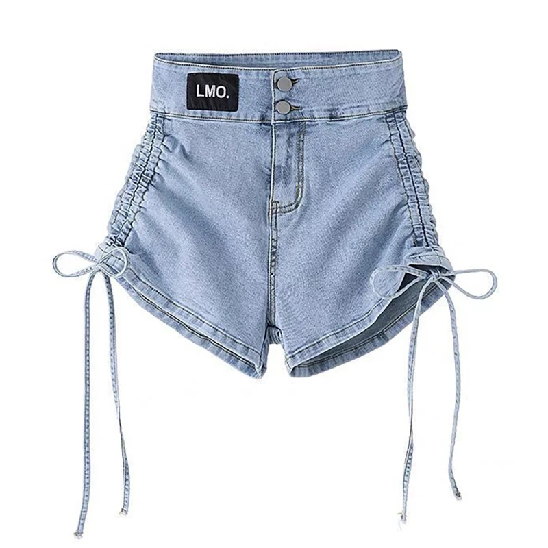 2022 New Summer Women's Drawstring Denim Shorts Old Hot Sexy High Waist Slim Denim Shorts Fashion Casual Stretch Wide Leg Pants