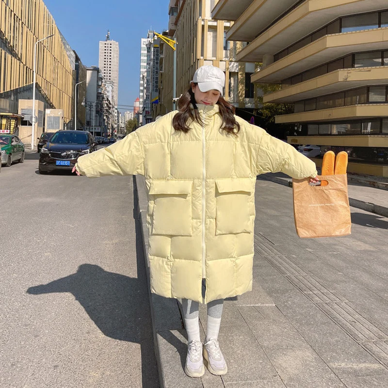 

Женская утепленная пуховая парка с капюшоном, пуховик средней длины, модная Корейская куртка, мешковатое теплое пуховое хлопковое пальто, зимняя верхняя одежда