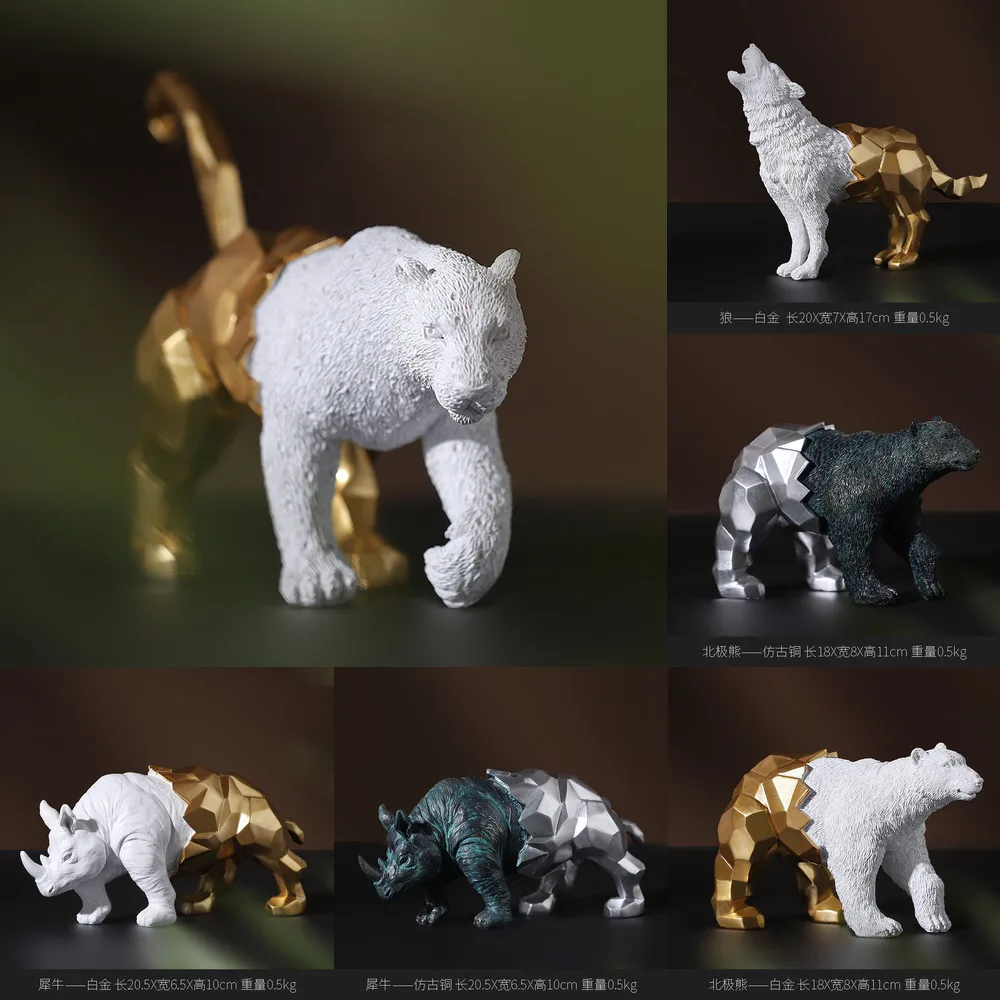 

Resin Gold Statue Ornaments Animal Sculpture Crafts Gift 3D Figurine Desktop Ornaments Home Living Room Decoration