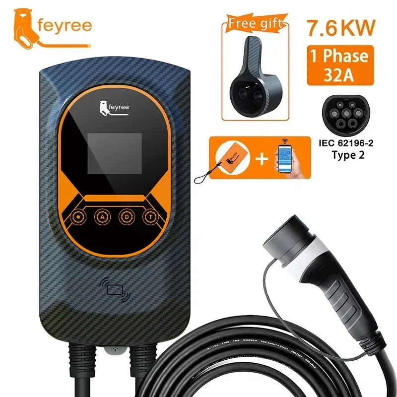 

Feyree EVSE Wallbox 7,6 кВт 11 кВт 22 кВт Зарядная станция для электромобилей 32A Автомобильное зарядное устройство для электромобилей Настенное крепление Type2 Кабель Приложение WIFI Управление