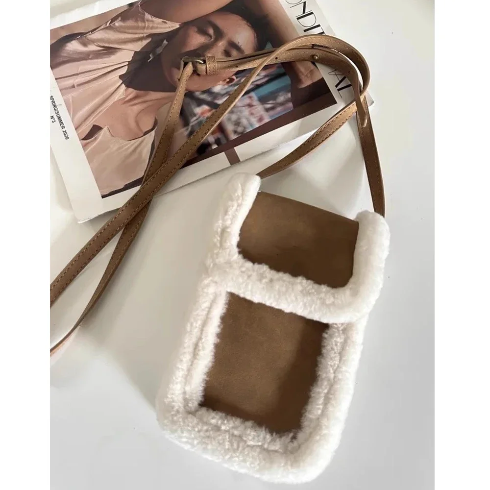 

Faux Suede Shoulder Bag Fashion Soft Plush Crossbody Bags for Women Lambswool Small Phone Flap Purses and Handbags Female Clutch