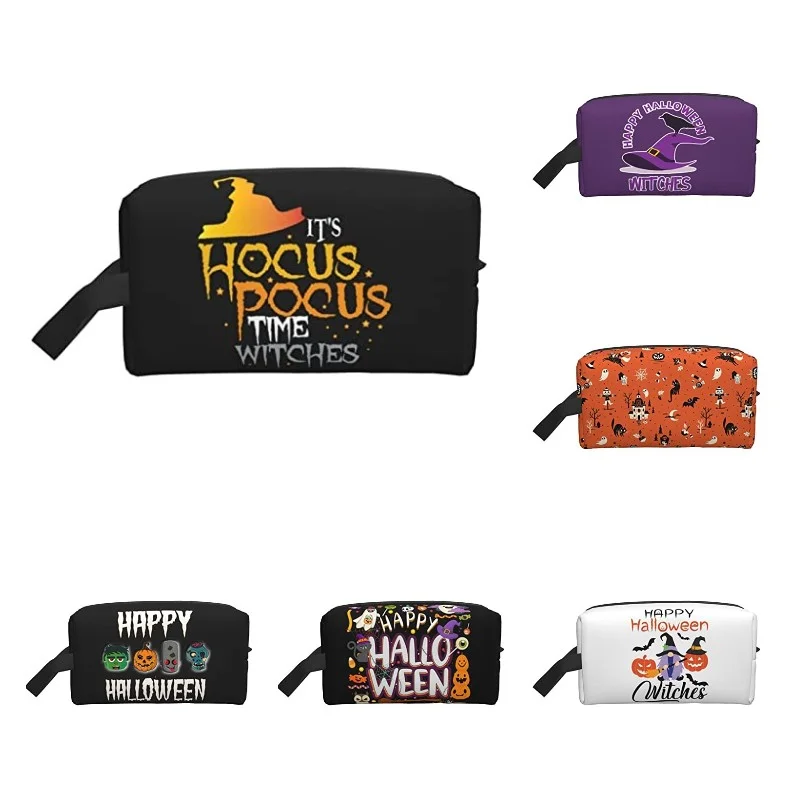 It'S Hocus Pocus Time Witches Happy Halloween Makeup Bag Travel Pouch Organizer Purse Zipper Cosmetic Bags For Women Men Gift