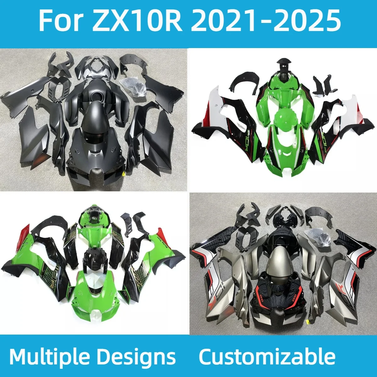 Фото Матовый черный комплект обтекателей ZX10R 2021 2022 2023 2024 2025 Обтекатели для инъекций мотоцикла в комплекте для Kawasaki ZX 10R 21 22 23 24 25 №2