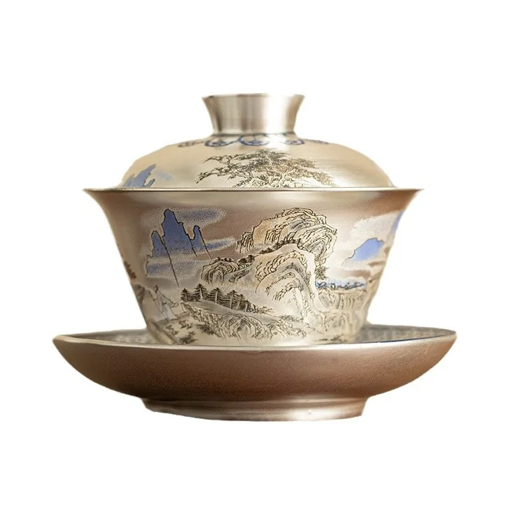 Серебряное позолоченное изображение Shanju Gaiwan одиночный высококачественный набор