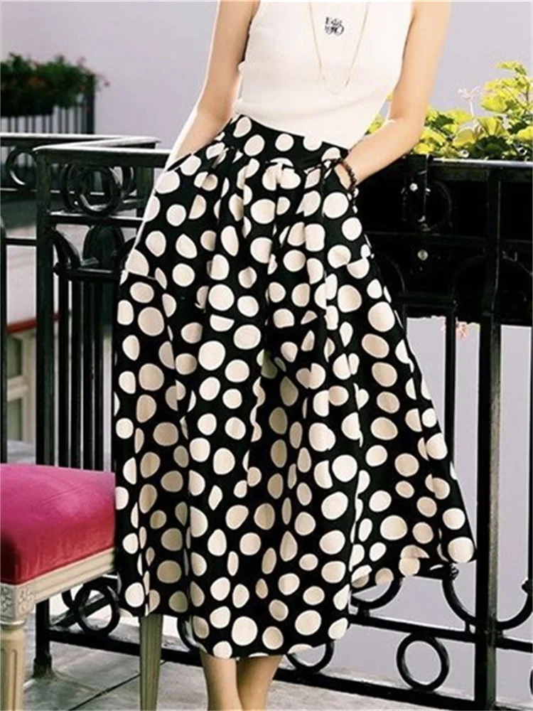 

Женская юбка миди в горошек, Повседневная Длинная юбка с цветами в стиле ретро, универсальная одежда, новинка 2023