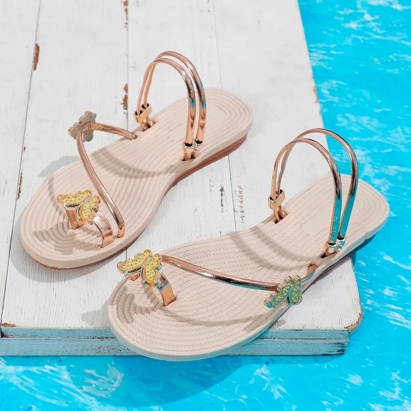 Новинка 2024 сандалии с бабочкой пляжные западные тапочки китайская женская обувь