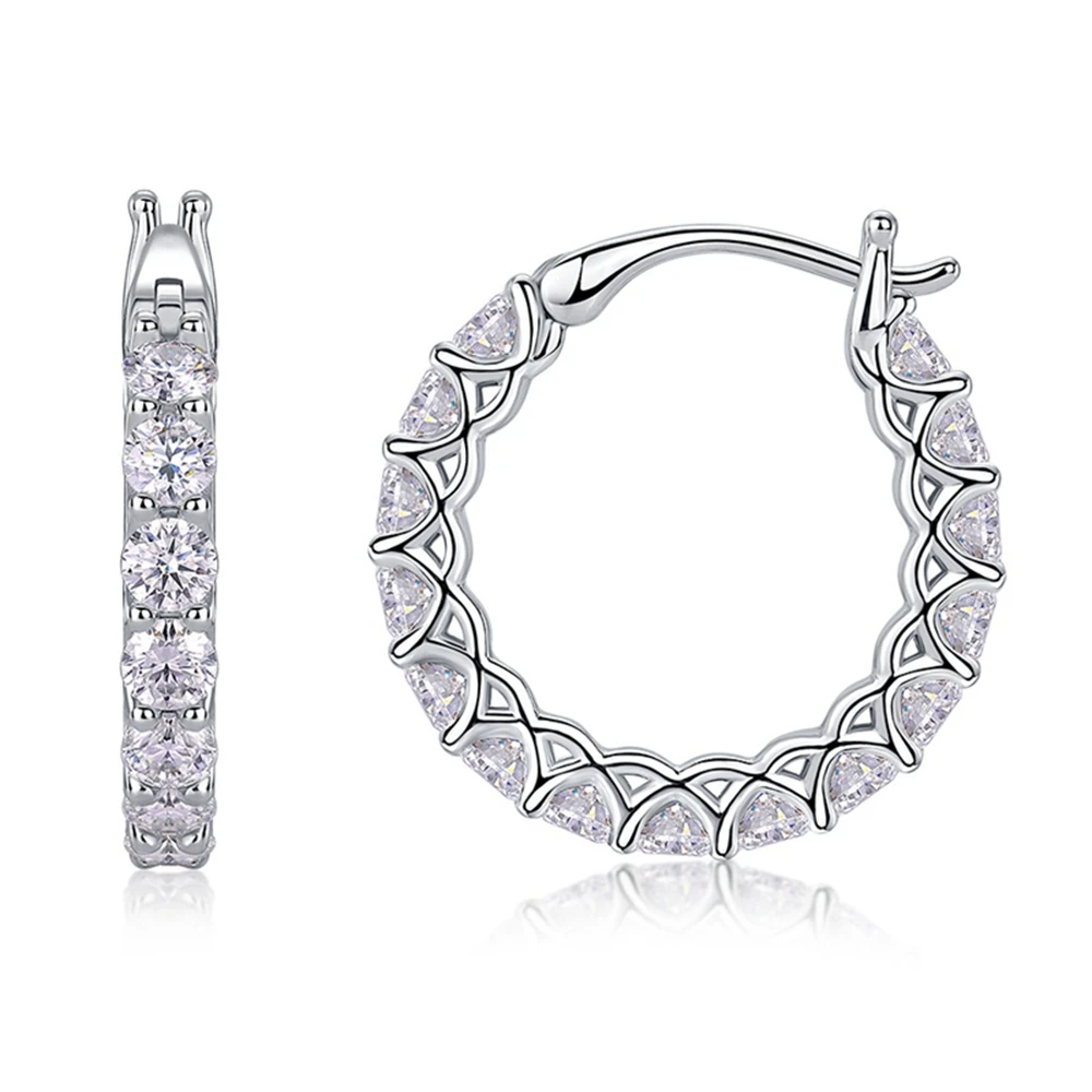 Серьги-кольца Vinregem GRA 3EX VVS1 D цвета с настоящими муассанитами и бриллиантами