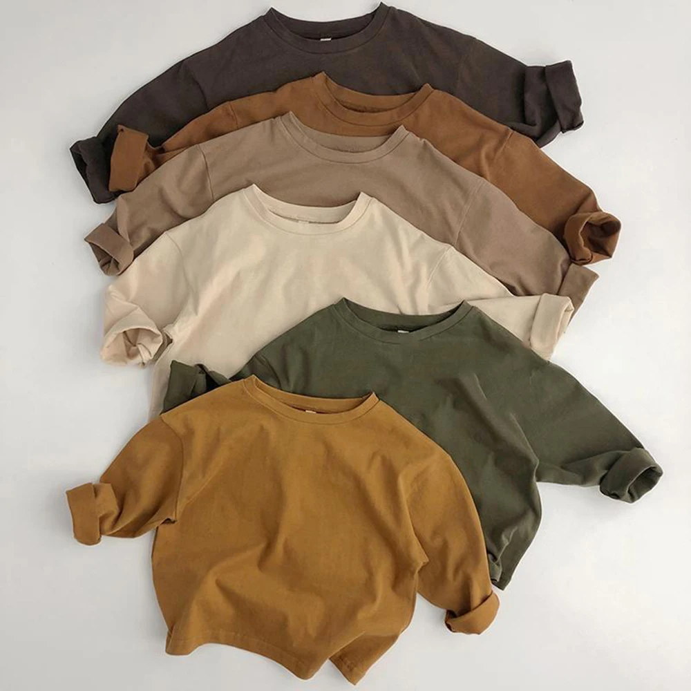 

Keelorn Kids T-shirt Fashion Solid Girls Base Tees Long Sleeve Autumn Cotton Boys Tops Korean Casual Children Clothes for 1-5Y