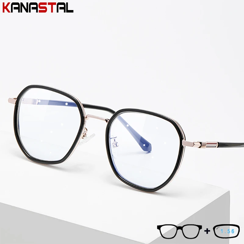 

Women Blue Light Blocking Glasses Simple TR90 Metal Polygon Eyeglasses Frame CR39 Prescription Optics Myopia Presbyopic Glasse