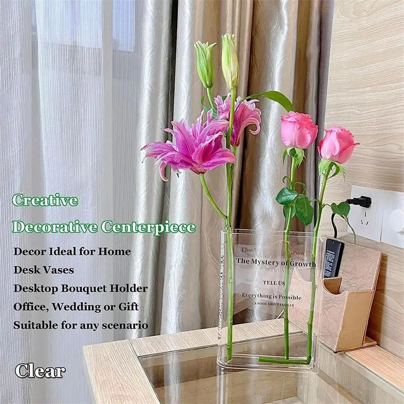 

Clear Book Vase Acrylic Flower Vase Cute Bookshelf Decor Plant Vases Decorative Plant Container Flower Tubes Holder Home Tool