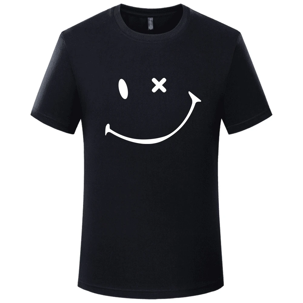 

Casual Fashion Smiley Face Pattern Cotton T-shirt Men 2023 Summer Short Sleeve Printed T Shirt Top Tshirt Clothing Free Shipping