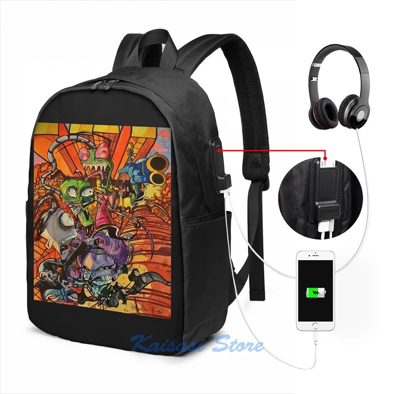 Забавный графический принт Invader Zim(2) рюкзак с USB-зарядкой мужские школьные сумки