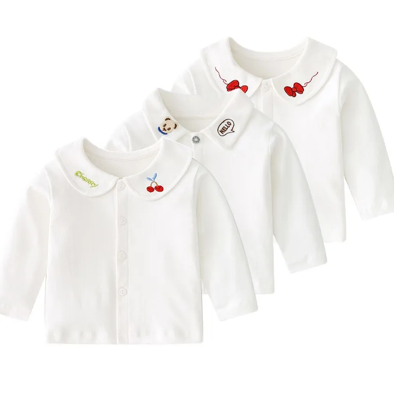 

Children's Clothes Spring Autumn Long Sleeved Lapel Cardigan Shirts Baby Girls Cute Cotton Bottoming Shirt Solid Color Clothing