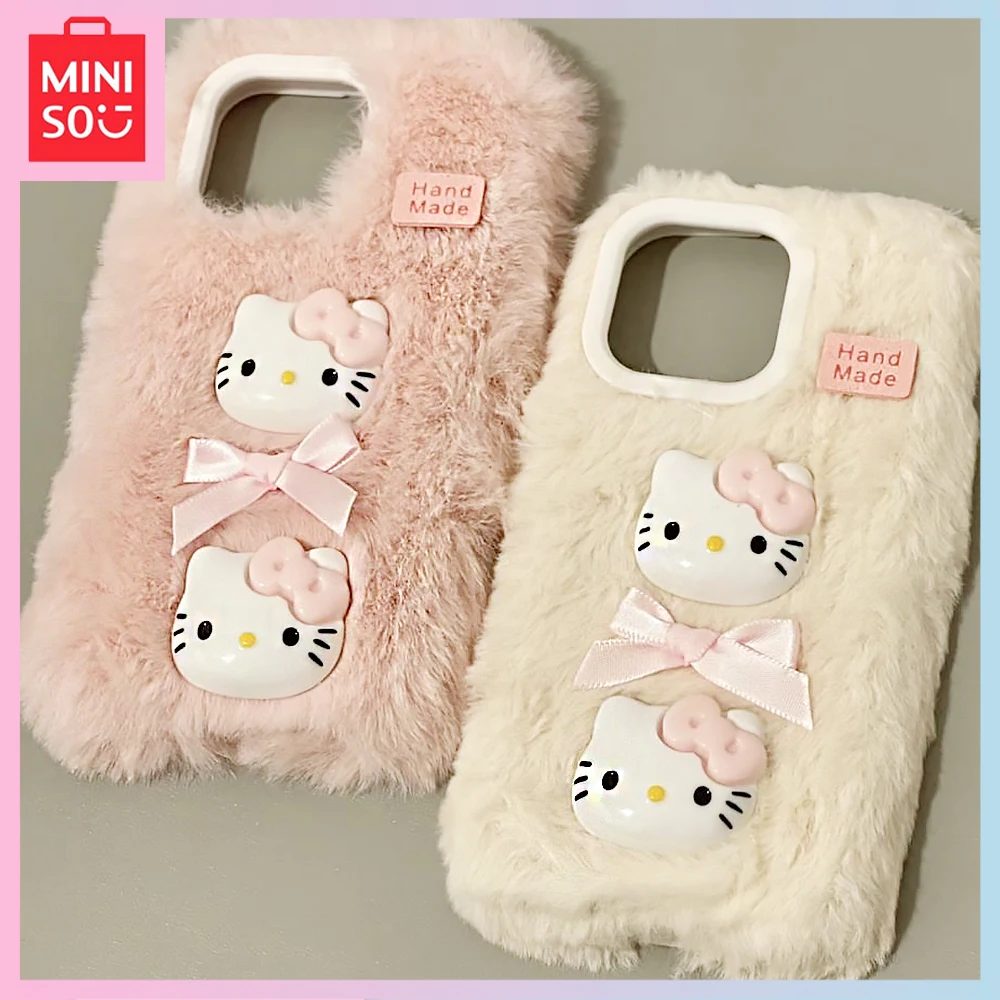 

New Miniso Hello Kitty Plush Kawaii Iphone15/14 Cartoon 13/12Promax All-Pack 11 Soft Phone Case Girls Birthday Christmas Gift