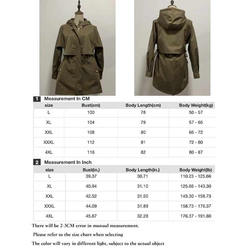 YISOLIFE Women's Hooded Jacket Mid Length Jackets Full Zip Trench Coat with Drawcord at Waist Spring Autumn Outerwear images - 6