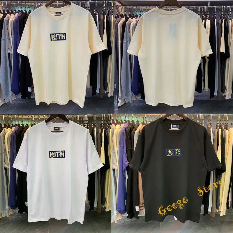 

Classic Box Logo KITH Mens T Shirts High Quality Casual Fashion Black White Apricot Kith Top Tee Flower Print Loose Short Sleeve