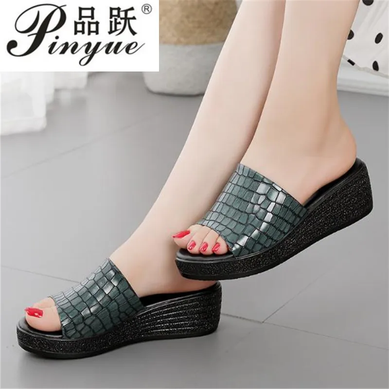 

Шлепанцы женские из натуральной кожи, сандалии на высоком каблуке, летняя модная обувь, 2022