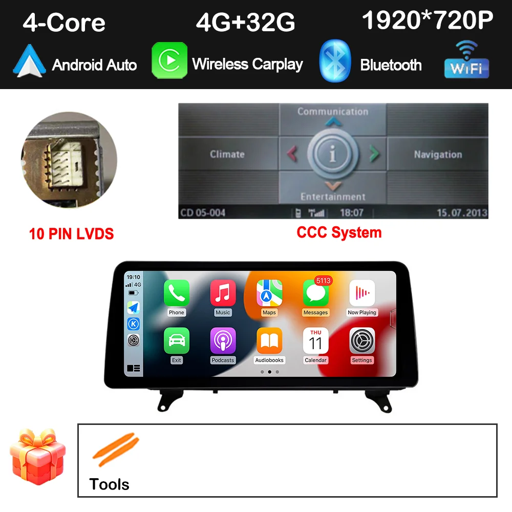 

12,3-дюймовый левый руль для BMW X5 E70 X6 E71 2007-2013 CCC CIC Система Автомобильный радиоприемник Навигация GPS Мультимедийный плеер Carplay