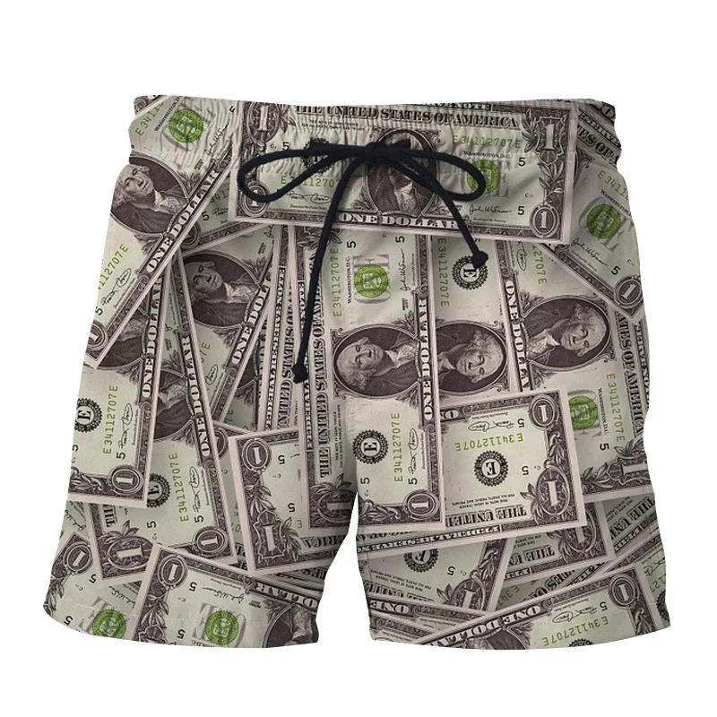

New US Dollar Printing Beach Pants 2022 Summer Men's Women's Fashion Personality Casual Hawaii Swimming Shorts Plus Size S-6XL