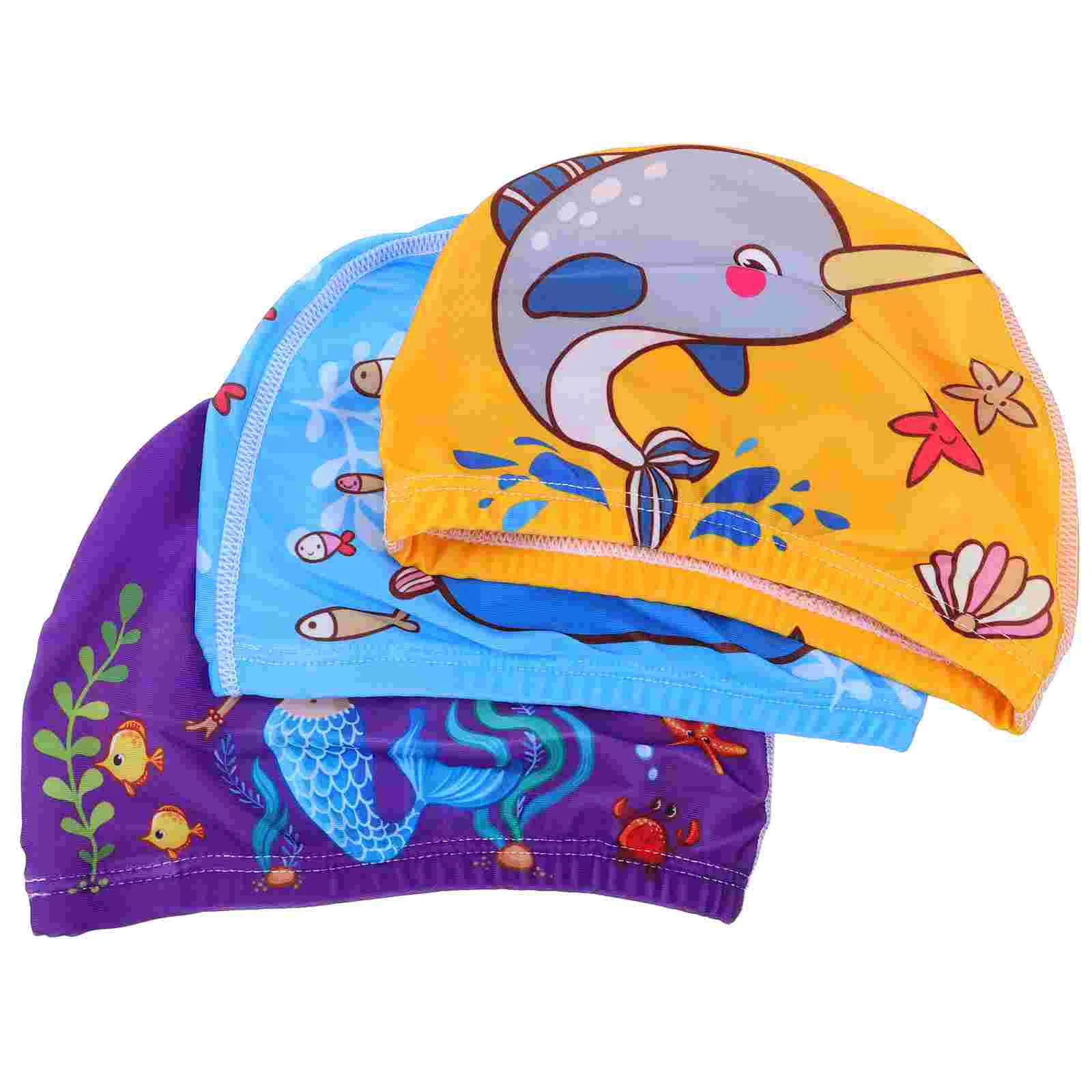 

3pcs Kids Swimming Caps Elastic Swim Caps Hats Bathing Caps