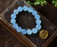 natural blue aquamarine clear carved beads bracelet 13 6mm women men blue aquamarine brazil amber pendant jewelry aaaaa