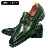 daochen men loafers shoes green black slip on penny shoes man dress shoe office wedding banquet party formal mens casual shoes