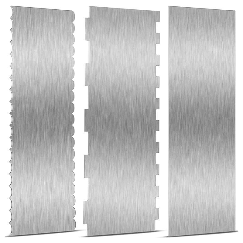 

3Pcs Stainless Steel Cake Scraper And Sided Patterned Edge Stripe Edge Smoother Scraper Cake Comb Cake Pastry Cutter