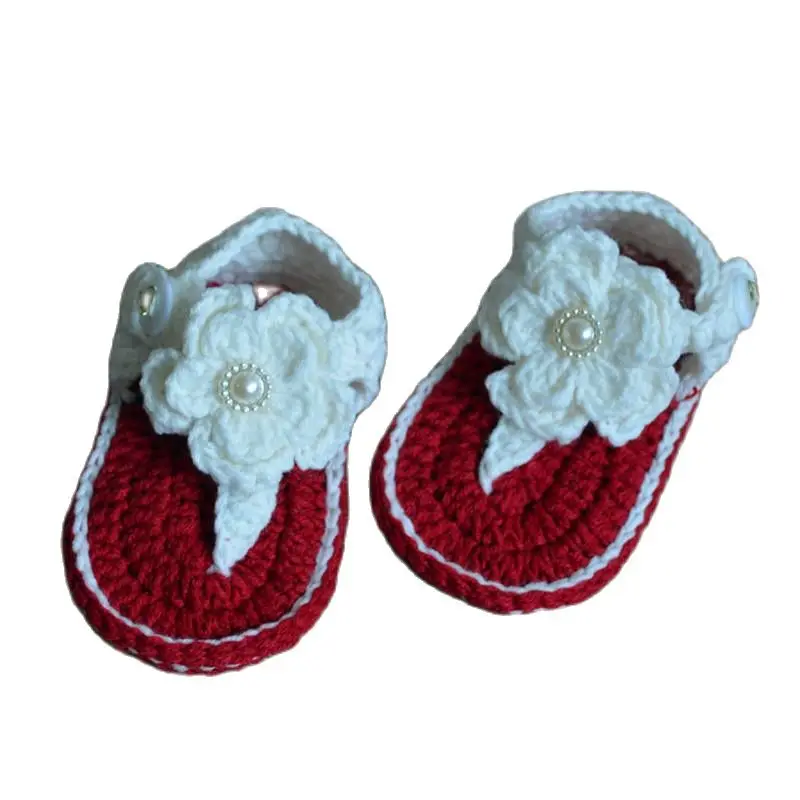 БЕСПЛАТНАЯ ДОСТАВКА Вязаные детские сандалии бирюзового цвета для лета с маленькими цветочками-пушками Размер 9см, 10см, 11см.