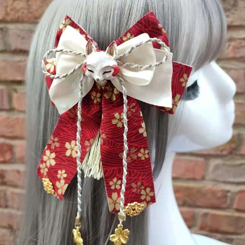 Заколка-кимоно Yae Miko Cos в стиле ретро с большим бантом и кисточками аксессуар для