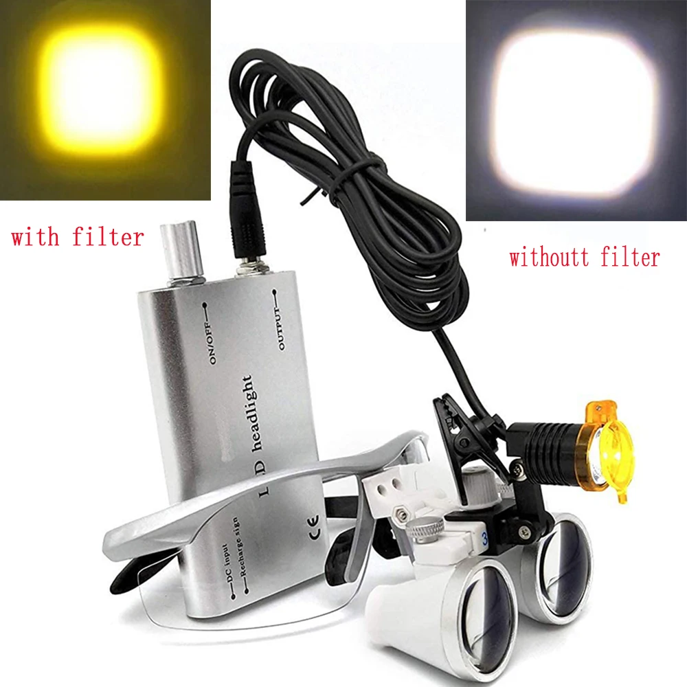 

3.5X 420mm Working Distance Optical Glass Surgical Binocular Loupes and LED Head Light Lamp With Filter Aluminum Box