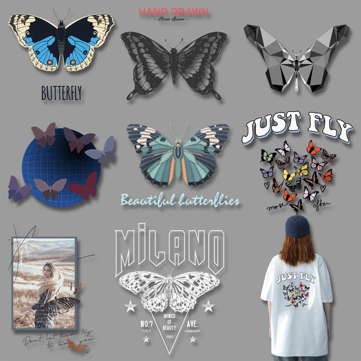 

Fashion Personality Beauty Animal Butterfly Earth Letters Heat Transfer PVC Patch Vinyl Sticker Iron on Patches For Clothes