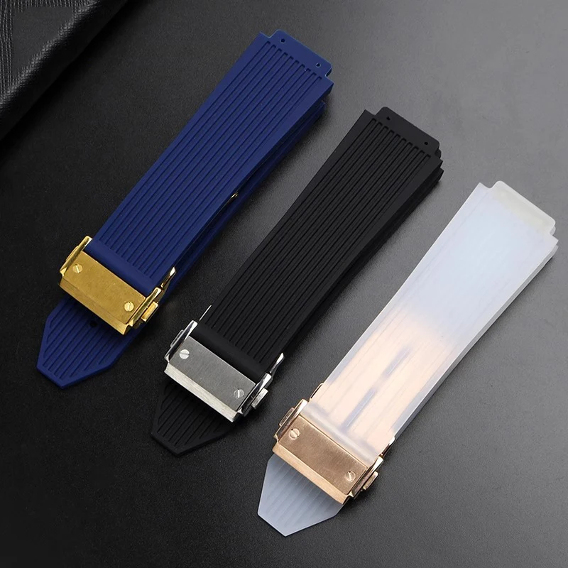 Силиконовый резиновый ремешок для часов Hublot BIG BANG series 26*19 мм полосатый черный