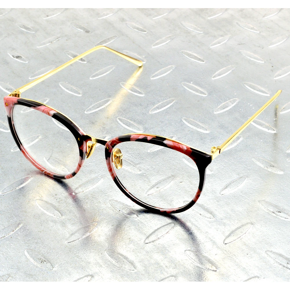 

Oversized Round Pink Flower Handcrafted Alloy Temple Women Ladies Optical Glasses Frame Eyeglasses Eyeframe Eyewear
