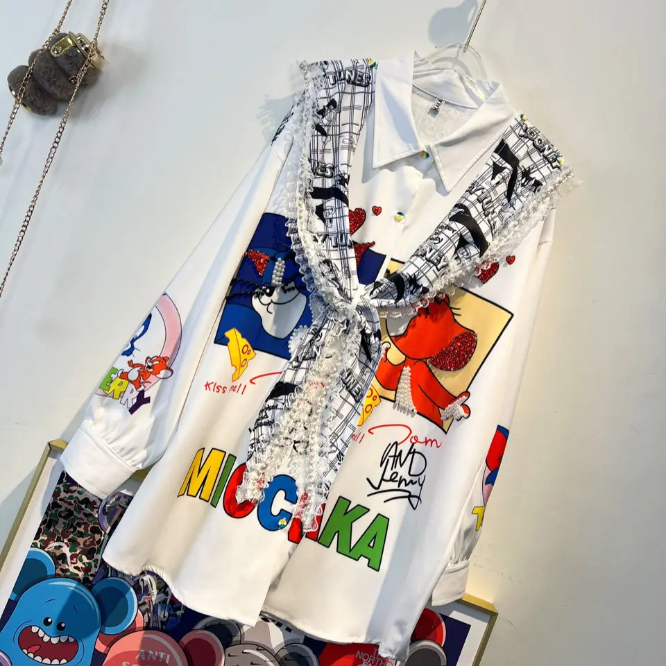 

Женская блузка с длинным рукавом, с мультяшным принтом