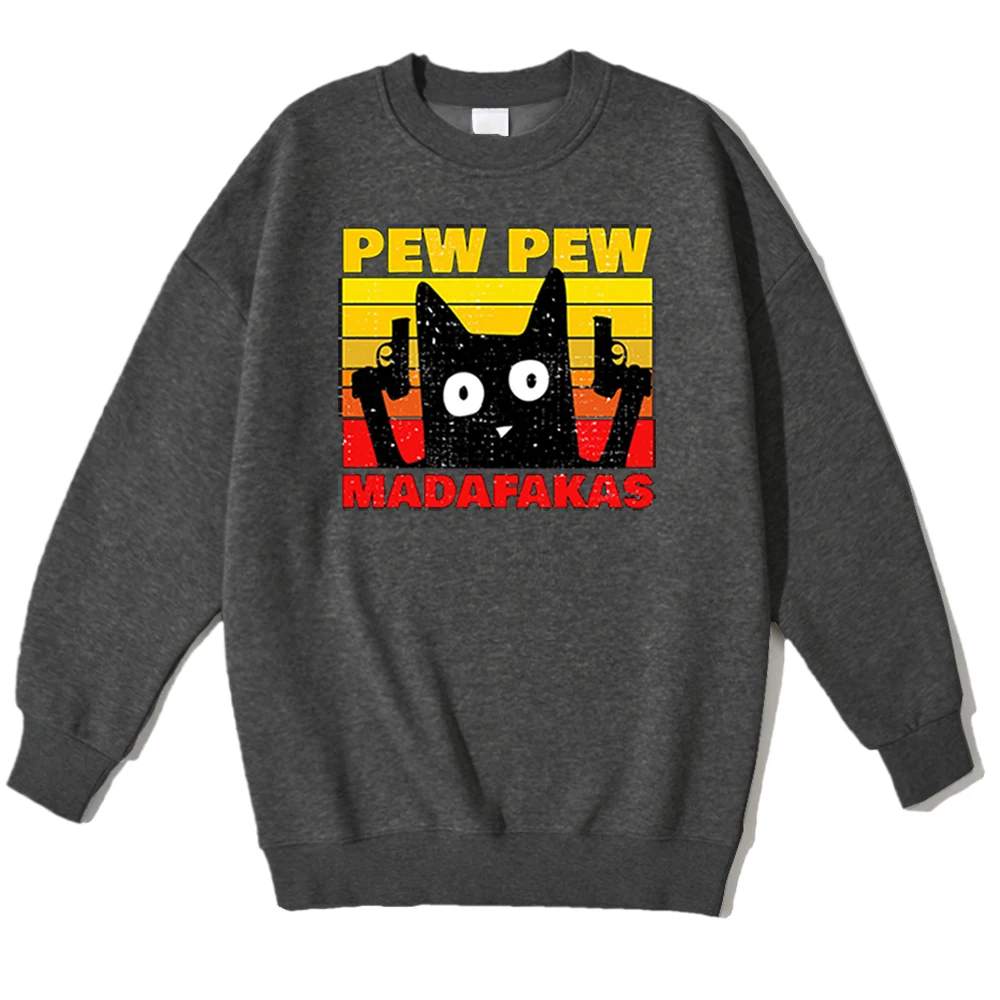 

Pew Pew Madafakas Black Cat Cartoon Print Hoodie Mens Fashion Crewneck Sweatshirt Japan Hip Hop Streetwear New Casual Hoodies