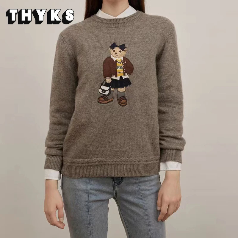 

Свитер с круглым вырезом и маленьким медведем, женские свободные однотонные милые элегантные пуловеры, классический универсальный мягкий уютный теплый зимний джемпер
